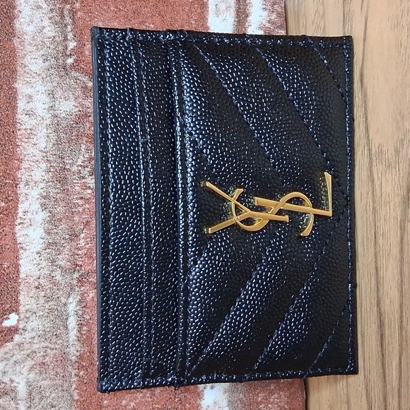 Yves Saint Laurent Handbags - Saint Laurent Cassandre Matelasse Card Case Black Grain Leather Gold Yves